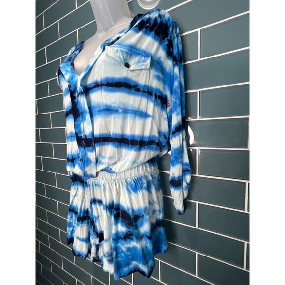 WOMENS YOUNG FABULOUS & BROKE BLUE TIE DYE LONG SLEEVE STRETCH KNIT ROMPER XS - Picture 5 of 12